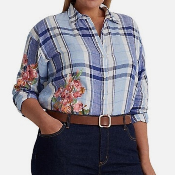 NWT Polo RALPH LAUREN LINEN PLED WHITE/BLUE FLORAL BUTTON DOWN SHIRT SIZE US XL - Picture 5 of 8